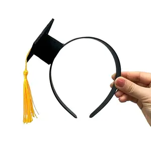 [Black Graduation Cap] 1pc Black Graduation Cap Headband | Woven Non-Woven Fabric, Doctoral Hat Design, Four Seasons Popular Culture Theme, Suitable for Dressing Up And Gifts