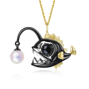 Natural Pearl Deep-Sea Anglerfish Pendant Necklace Lifelike Design