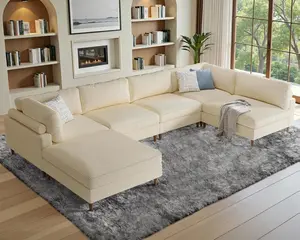 【Ships in 5 Boxes】AMERLIFE Modular Sectional Sofa with 44" Extra Deep Seat, Oversized 6-Seater Modular Sofa for Plus-Size & Big Families, Sectional Couch for Living Room, Easy Assembly, Beige Corduroy