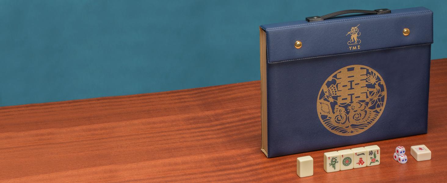 Yellow Mountain Imports "Bleau Fontaine Chinese Mahjong Set with 146 Medium Tiles and Blue Vinyl Case - for Chinese Style Gameplay Only