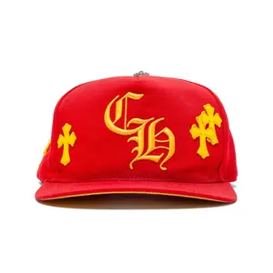 Chrome Hearts Leather Cross Patch Embroidered CH Logo Baseball Hat Red Yellow Pre-Owned