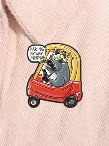 Cartoon Opossum Driving Car Enamel Pin Funny Quote Making My Way Downtown Cute Animal Alloy Brooch Lapel Backpack Badge Fashion Jewelry Accessories Gift for Friends