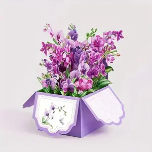 Orchid 3D Card Flower Box, Home Decor Ornaments Mother's Day Gift, Unique Decorative Floral Design, Perfect for Special Occasions