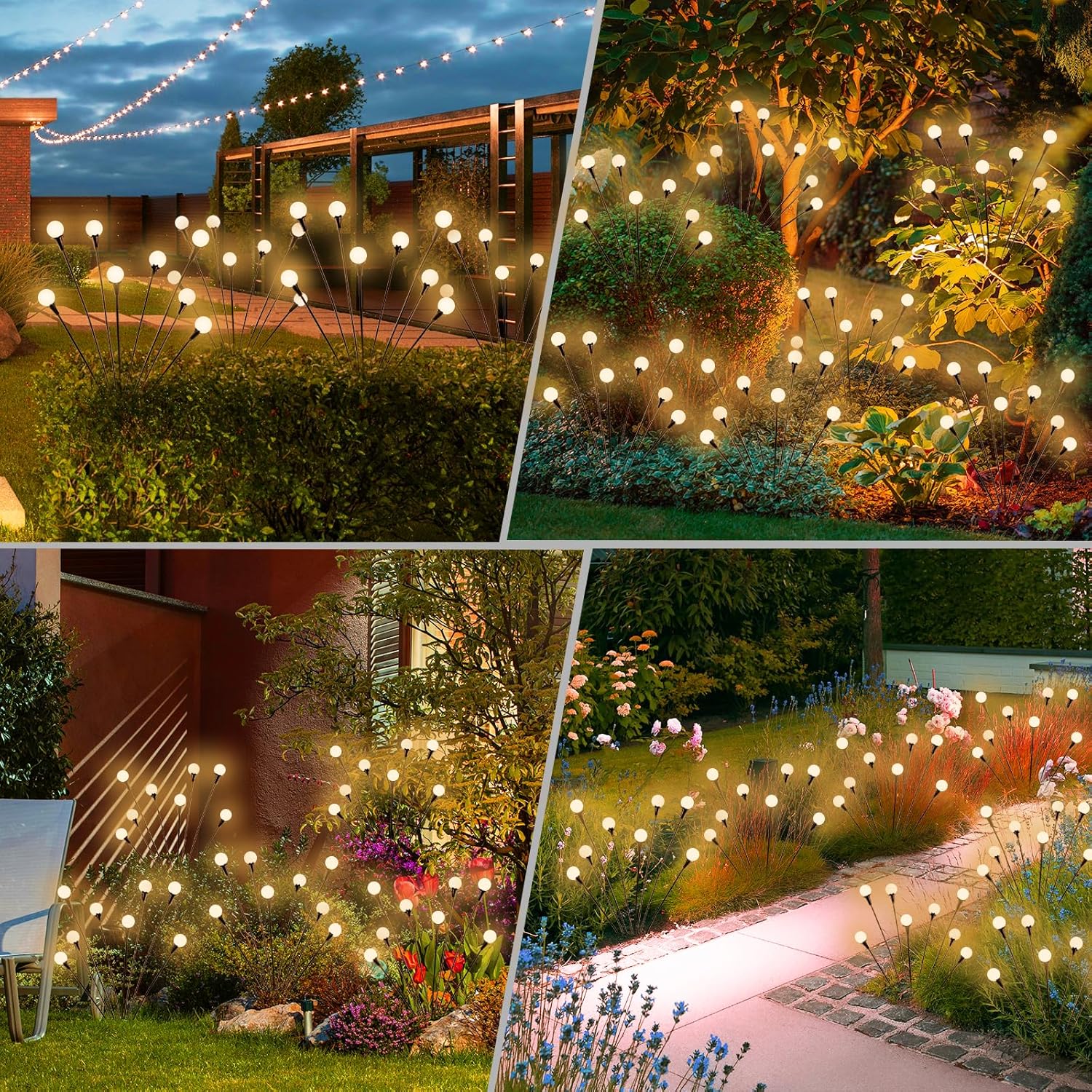 Outdoor Solar Firefly Lights, 4/8 Pack Waterproof Garden Stake Lights with Auto Dusk-to-Dawn Glow, 32/64 LED Bulbs for Yard, Patio, Pathway, Walkway & Landscape Decor Outdoor Solar Firefly Lights, 4/8 Pack Waterproof Garden Stake Lights with Auto Dusk-to-Dawn Glow, 32/64 LED Bulbs for Yard, Patio, Pathway, Walkway & Landscape Decor