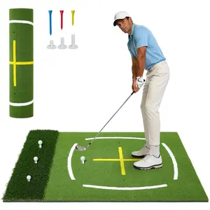 5x4ft Dual-Turf Golf Hitting Mat with Swing Path & Stance Guides, Extra Thick PE Shock-Absorbing Base, 6 Bonus Tees, Durable Portable Practice Mat for Indoor Outdoor Golf Training