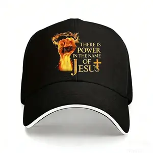 Men's Black Jesus Print Skull Baseball Cap - Biblical Design Cancer Patient Chemotherapy Cap, Stretchable Warm Fabric, Comfortable Men's Faith Gift, Comfortable Headwear, Inspirational Clothing, Hand Washable Headwear, Faith Clothing, Breathable Material