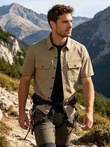 Summer Boyfriend Style Plain Youth Short Sleeve Shirt, Men's Fashion Casual Breathable Turn-Down Collar Short Sleeve Button-Up