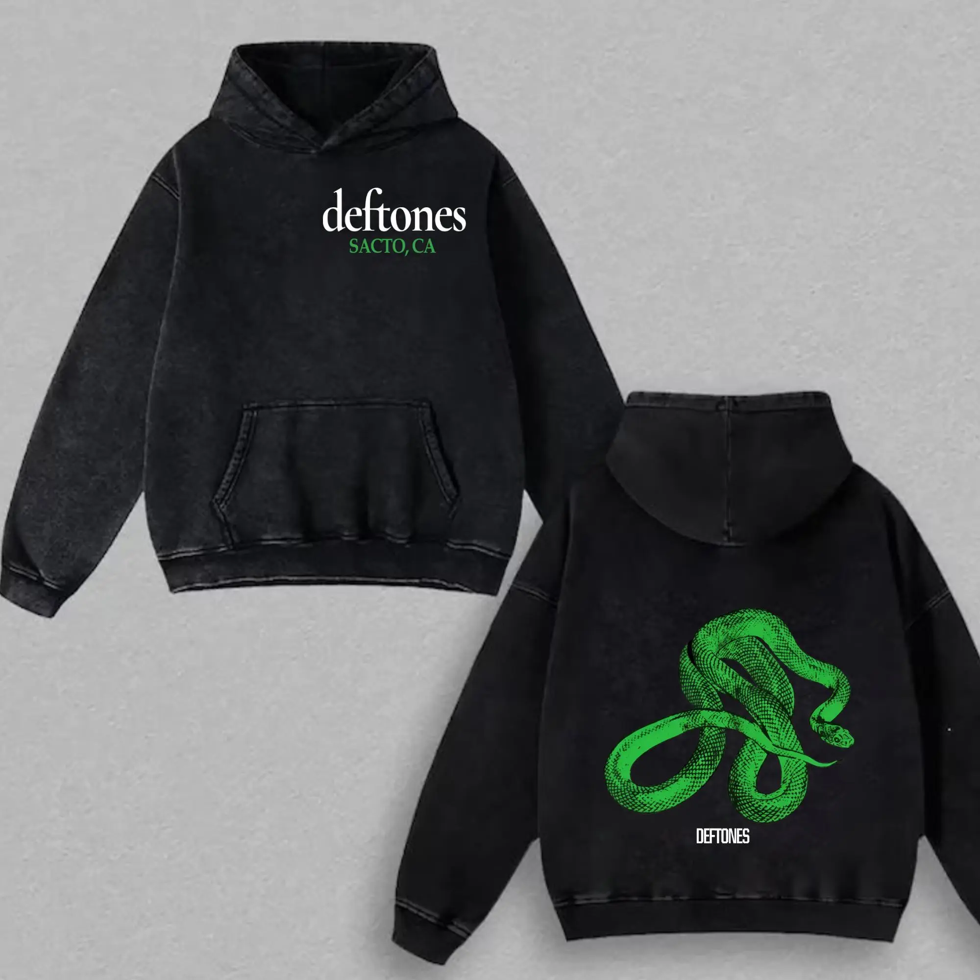 Deftones Snake Graphic Washed Hoodie, Alternative Metal Y2K Streetwear Oversized Hoodie