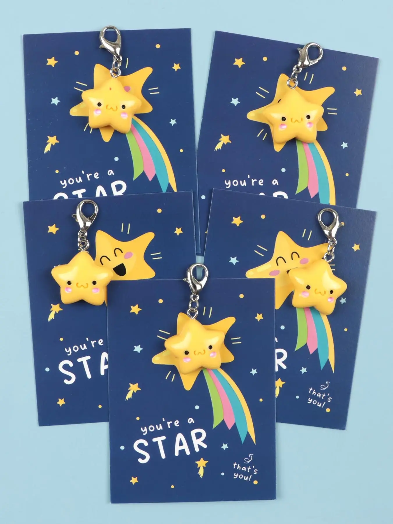 5pcs Cute Star Keychains with Inspirational 'You're a Star!' Encouragement Cards - Yellow Star Charm, Lobster Clasp Key Rings, Cute Keychain Accessory, Cute Keychain for Christmas, Appreciation Gifts, Keychain for Bags, Cute Charms Keychain