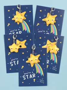 5pcs Cute Star Keychains with Inspirational "You're a Star!" Encouragement Cards - Yellow Star Charm, Lobster Clasp Key Rings, Trendy Cute Keychain for Halloween , Christmas, Appreciation Gifts, Keychain for Bags, Whimsical Keychain, Cute Charms Keychain