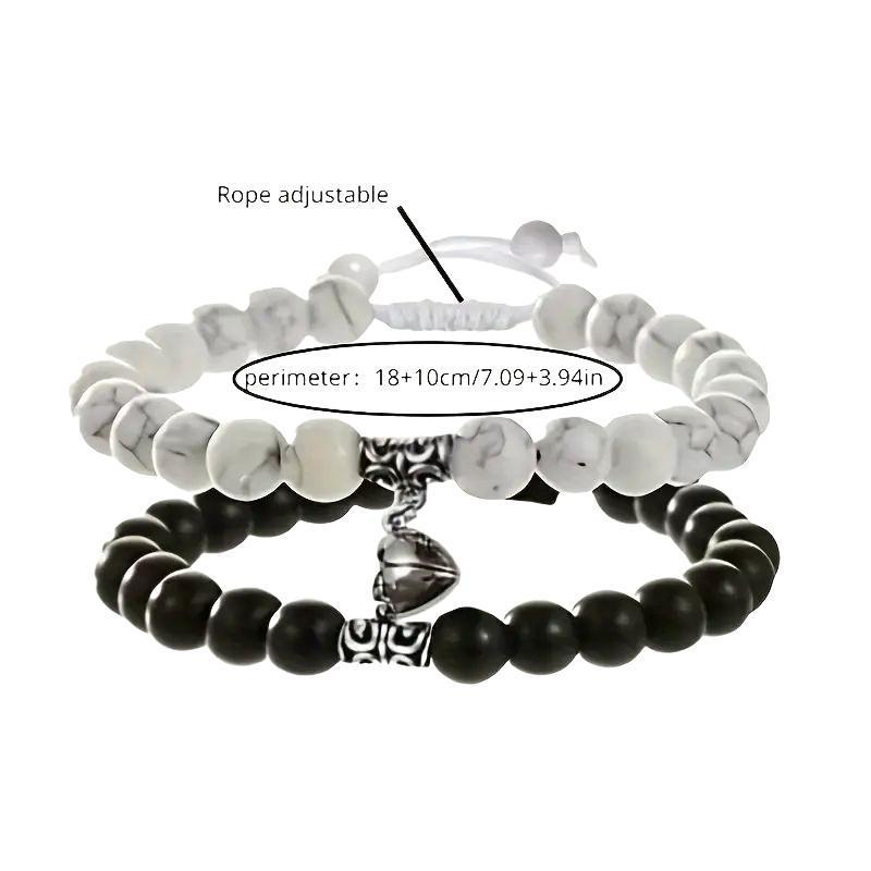 4pcs Couple Friendship Bracelets | Rising Magnetic Sun Moon Design, 4PCS Synthetic Jade Stone Beaded Set, Meaningful Matching Style for Partners, Besties & Long Distance Bonds