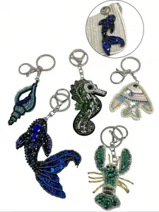 Ocean Animal Whale Seahorse Shrimp Fish Crystal Beaded DIY Bag Pendant Clothing Accessories House Decor Keychain Multi-Purpose Use