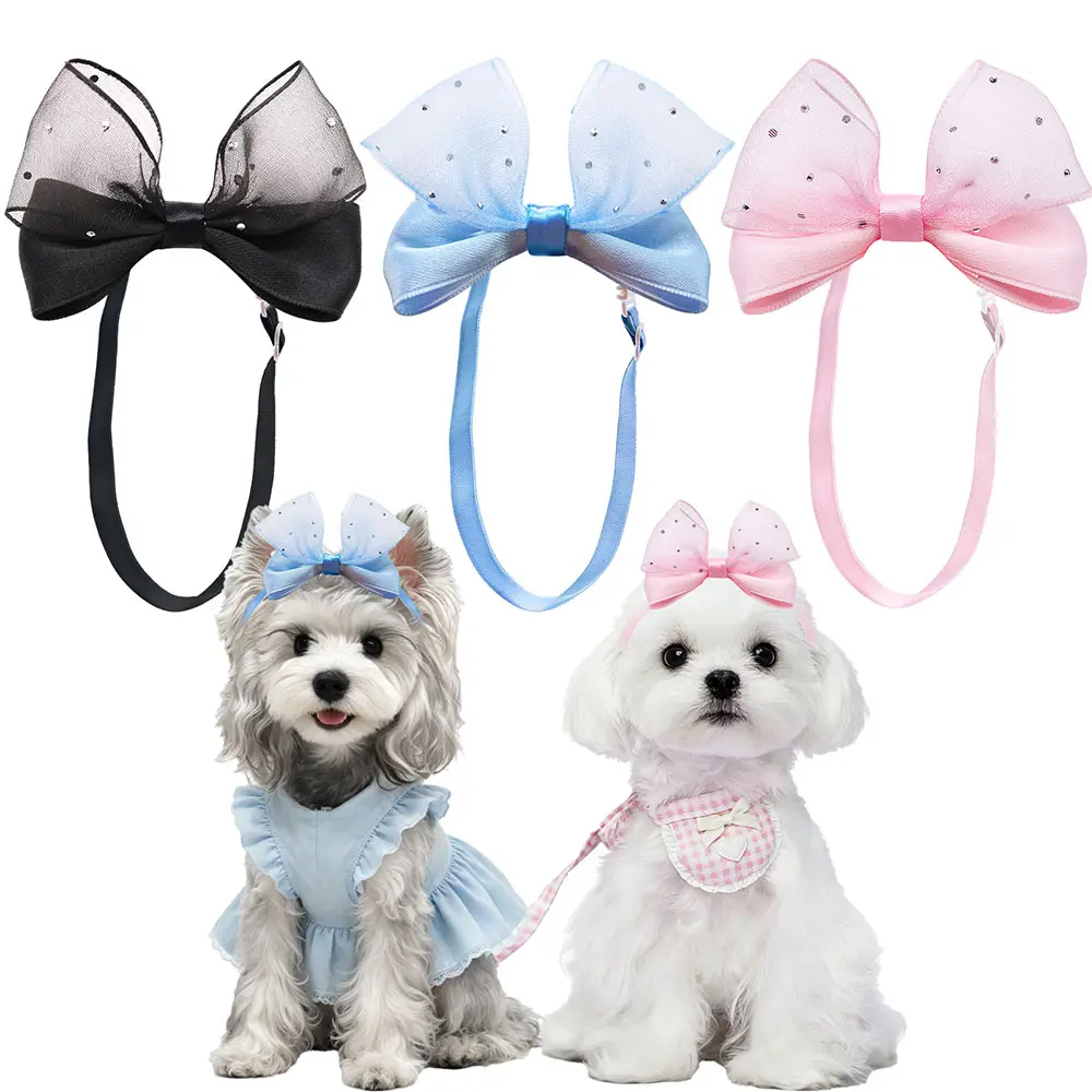 3Pcs Pet Dog Hair Bow Headband, Cute Mesh Bowknot Hair Accessories for Small Dogs, Puppy Grooming Headwear for Yorkie Maltese