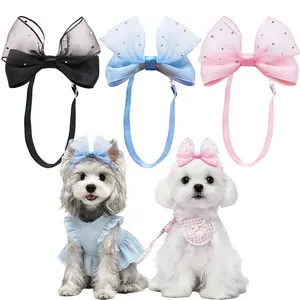 3Pcs Pet Dog Hair Bow Headband, Cute Mesh Bowknot Hair Accessories for Small Dogs, Puppy Grooming Headwear for Yorkie Maltese