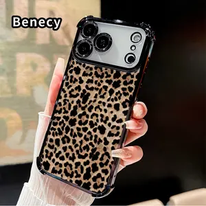 Compatible with iPhone 17 Pro Max 16 15 Plus Air 14 13 12 11 E Phone Case Wild Leopard Print Four-Corner Drop-Resistant Electroplated Transparent TPU Soft Protective Cover Gift