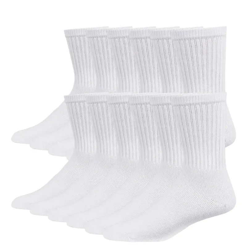 12 Pairs Premium Cotton Compression Athletic Crew Socks - Unisex Solid Plain Gym Workout Sport Socks with Sweat-Absorbing, Anti-Slip, Cozy Comfort Mid-Calf Value Pack