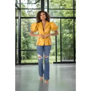 Leather Puff Sleeve Jacket -82029 Faux Womenswear Chic Coats Elegance Piece Short Skirts Statement Tops