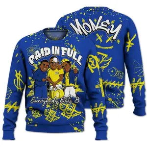 Sweater To Match Laney 14s – Everybody Paid In Full Crayon Graphic, Blue & Yellow Streetwear Sweater for Retro Sneakerheads