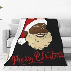 Christmas Throw Blanket African American Black Santa Claus Design Cozy Warm Soft Flannel Fleece for Couch Sofa 50x60 Inches