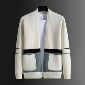 Autumn Winter Male Korean Fashion Patchwork Pocket Cardigan Sweater Homme Simple All-match Knitted Coat Men's Outwear Top Hombre