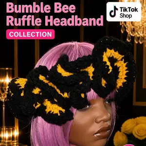 Bumblebee Ruffle Headband Crochet - Stylish and Comfortable Accessory for Everyday Wear, Black and Yellow Design