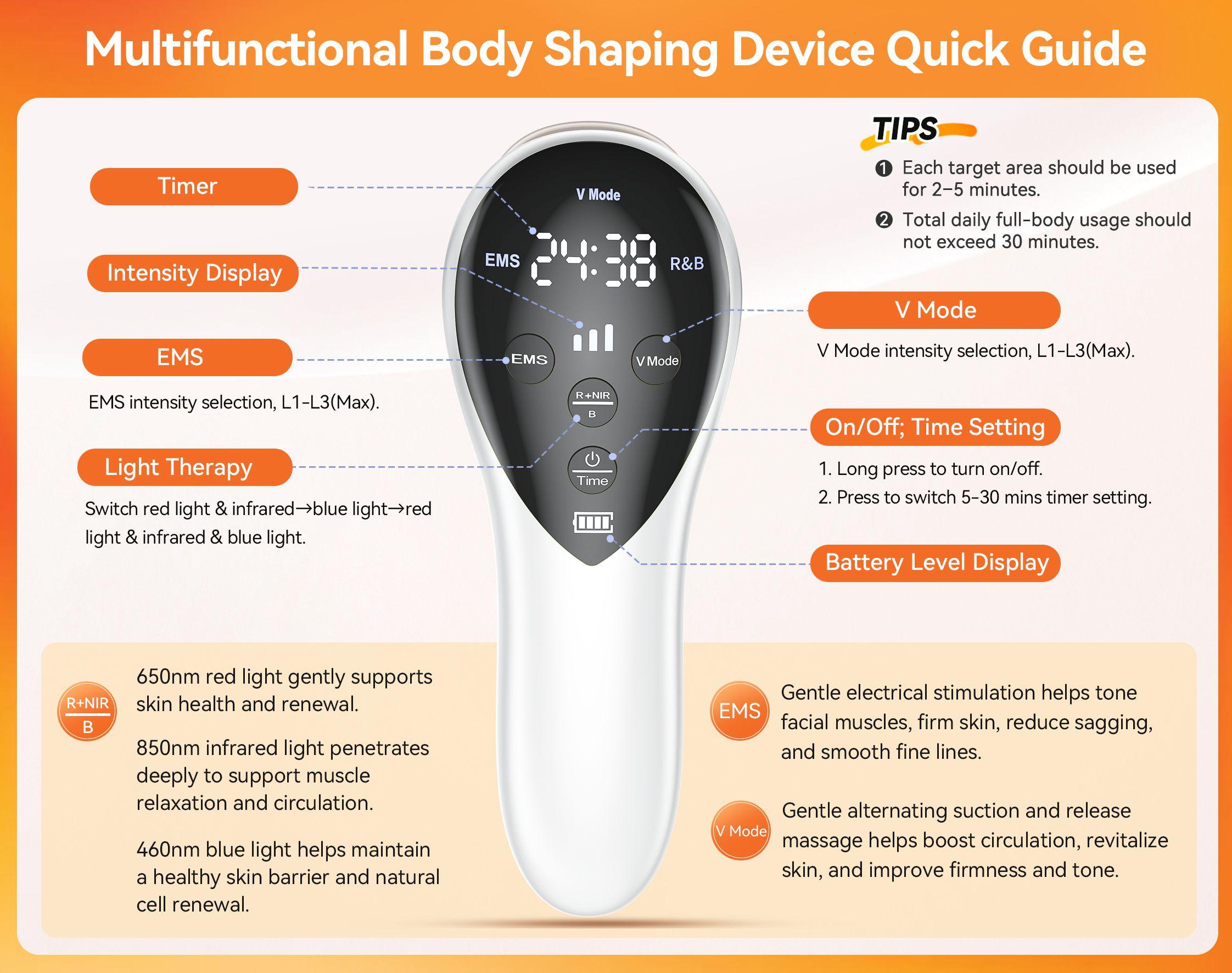 RICIAL Handheld Body Massager, Red Light EMS Cupping Suction Massager for Body and Face, Gua Sha Skin Care Tool with 3 Suction Cups for Belly, Waist, Arms, Thighs, Type-C Charging, Firming & Home Spa Gifts for Women