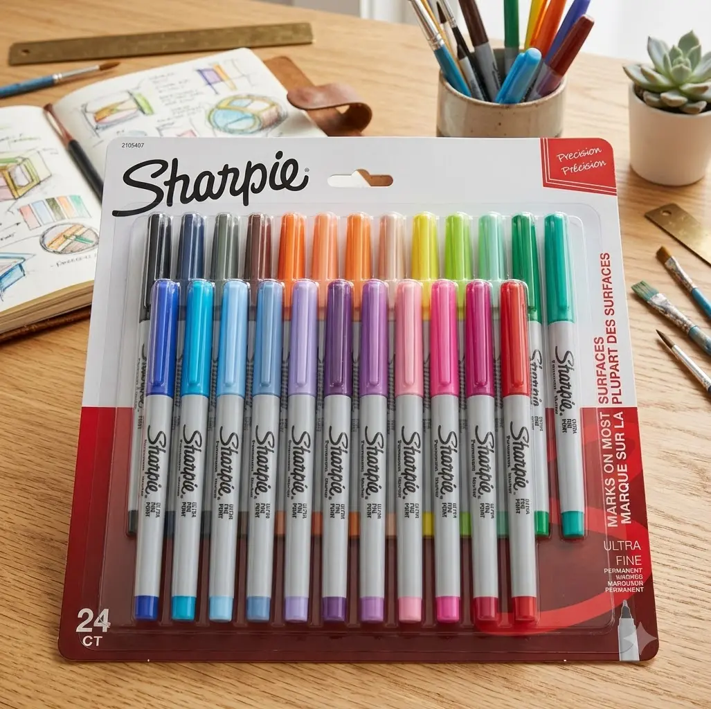 B2S Sharpie Permanent Markers, Ultra Fine Point, Assorted Colors, 24 Count