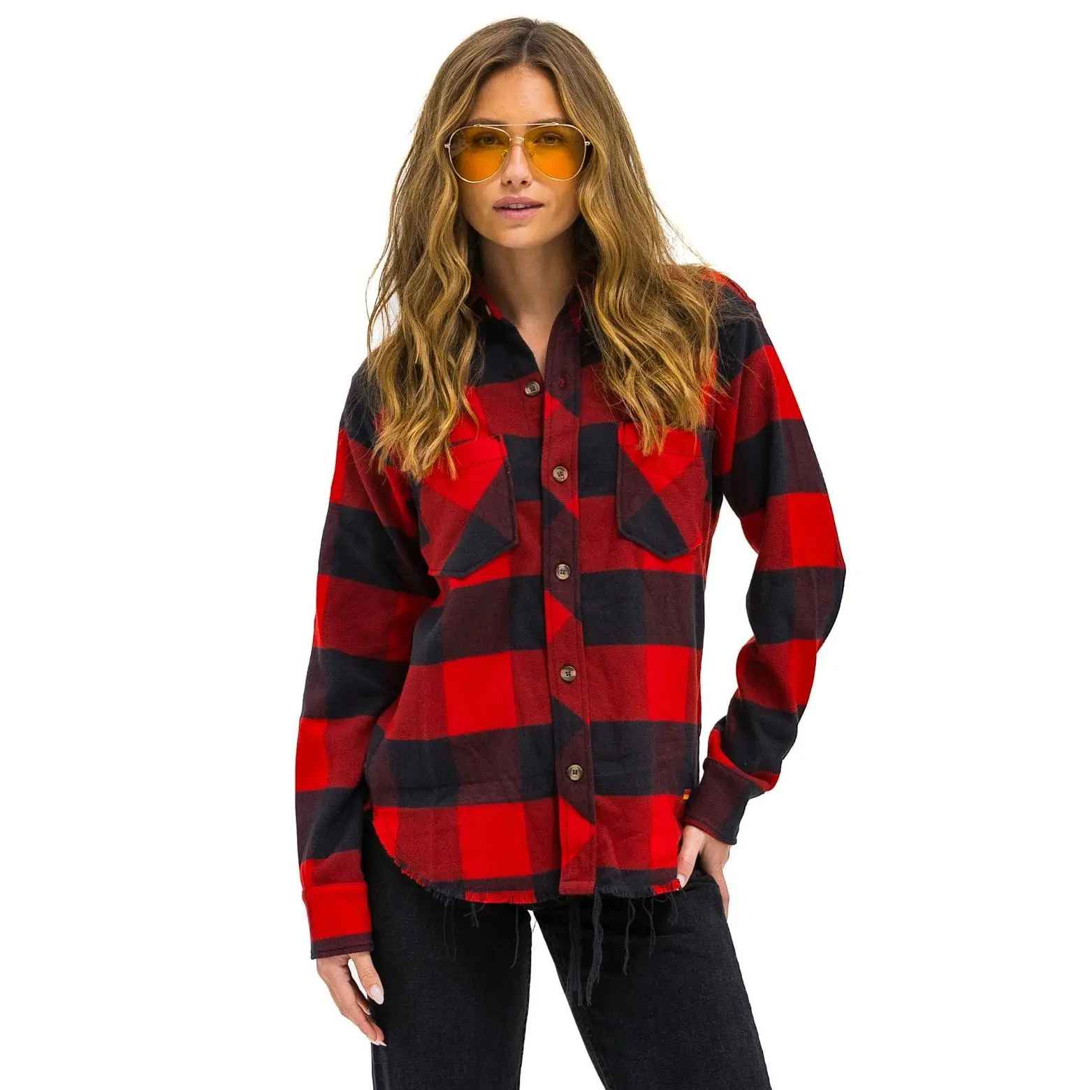 PLAID FLANNEL LIGHT WEIGHT UNISEX WESTERN SHIRT - BUFFALO PLAID