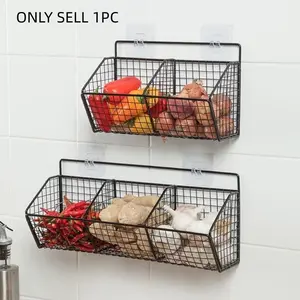 Wall Mounted Ginger Garlic Storage Rack, 1 Count Multi-grid Kitchen Metal Wire Storage Basket, Kitchen Food Storage Organizer, Home Organizer
