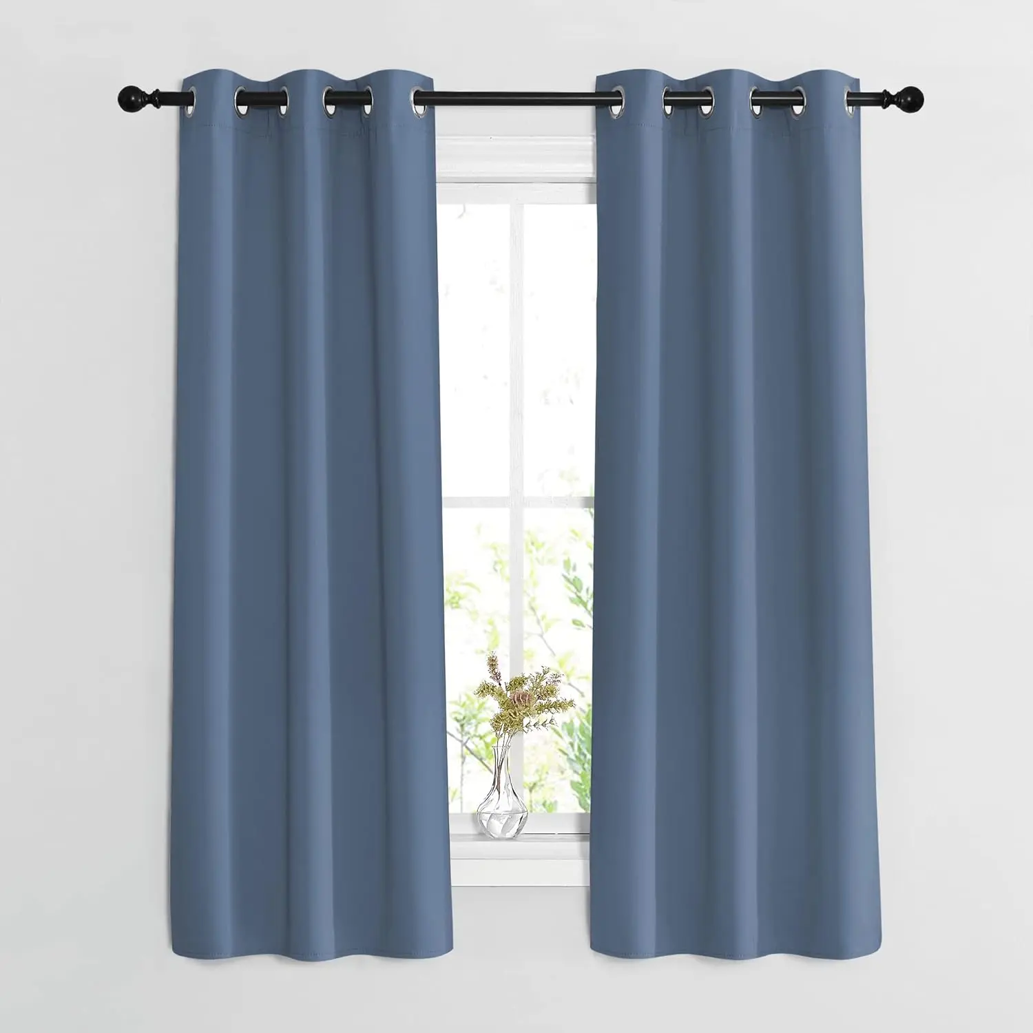 NICETOWN Bedroom Blackout Curtains and Drapes 54 inch Long - Window Treatment Thermal Insulated Solid Grommet Light Blocking for Night Shift (Stone Blue， W37 x L54， 2 Panels)