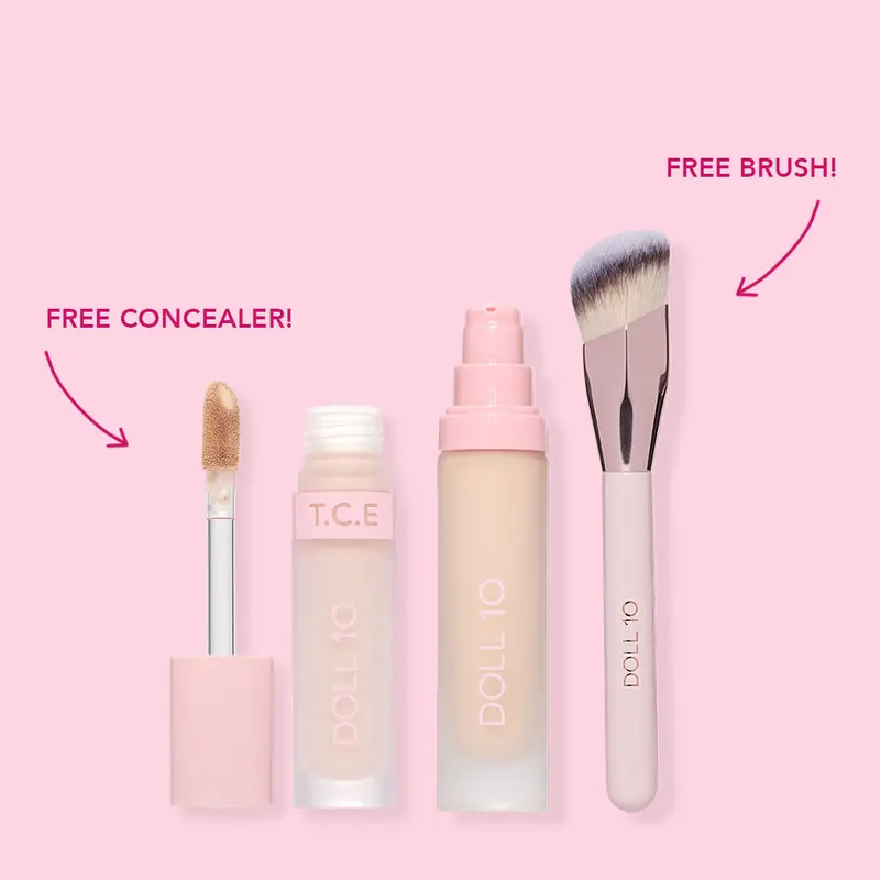 Full Coverage Complexion Bundle | TCE Foundation, TCE Concealer, Airbrush Foundation Brush
