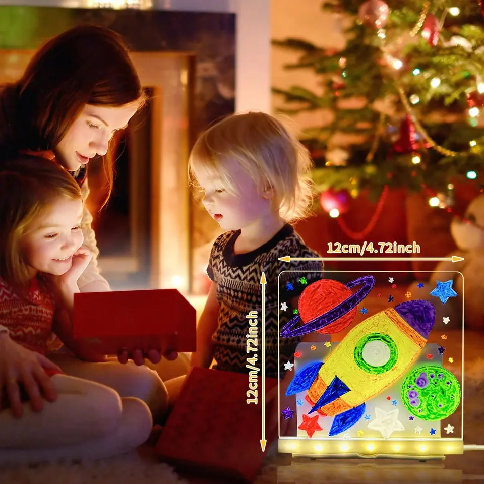 LED Acrylic Drawing Board DIY Erasable Luminous Writing Boards with Stand USB Plug Message Board with Nightlight