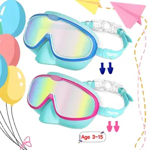 Sharkite 1 Pack Children's Swimming Goggles 3-8/8-15 Years Anti-fog UV Wide Field of View Waterproof Leak Proof Boys and Girls Swimming Goggles