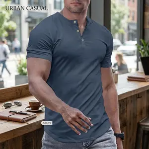 Men's Muscle Slim Henley Shirts Crewneck Longline T-Shirt - Gym Workout Athletic Tees with Button for Casual Wear Comfortable Breathable Fabric Perfect for Daily Training Fitness