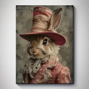 1pc Wrapped Solid Wood Frame, Exquisite Poster. Elegant Easter Bunny Suitable For Room Decoration, Home Decoration, Holiday Decoration, Living Room Decoration, Entrance Decoration