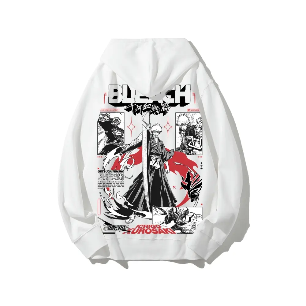 Bleach Kurosaki Ichigo Hollow Mask Zangetsu Hoodie Cotton Pullover Heavyweight Streetwear Unisex Casual Daily Fan Essential Gift