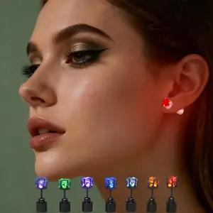 Glowing Colorful Light Diamond Stainless Steel Earrings Charm,LED Earrings, Light Up Stud Earrings,for Women and Men,for Party, Wedding, Birthday, Night Out, Festival