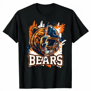 100% Cotton Soft Breathable T-Shirt Chicago Football Bear Graphic T-Shirt for Men Women, Vintage Bear Fan Shirt, Funny Game Day Tee, Sports Lover Gift, Casual Cotton Graphic Tee, Orange Navy Football Top