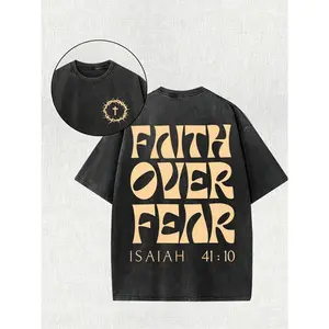 Lady's 100% Cotton Round Neck Shortsleeve Isaiah Bible Jesus God Themed Printed T-Shirt - High-Quality Double-Sided Batik, Vintage Washed, Soft, Comfortable, Classic Casual Everyday Wear