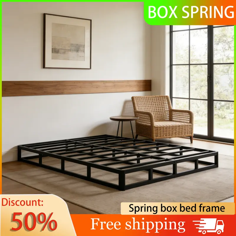 Edenza-Box Spring King, 9 Inchs High Metal Twin Full Queen King Size Box Spring Only, Heavy Duty Mattress Foundation with Fabric Cover, Easy Assembly, Quiet Noise Free, Non Slip, Queen Size Furniture Bedframe Bedroom Design Modern Home Interior