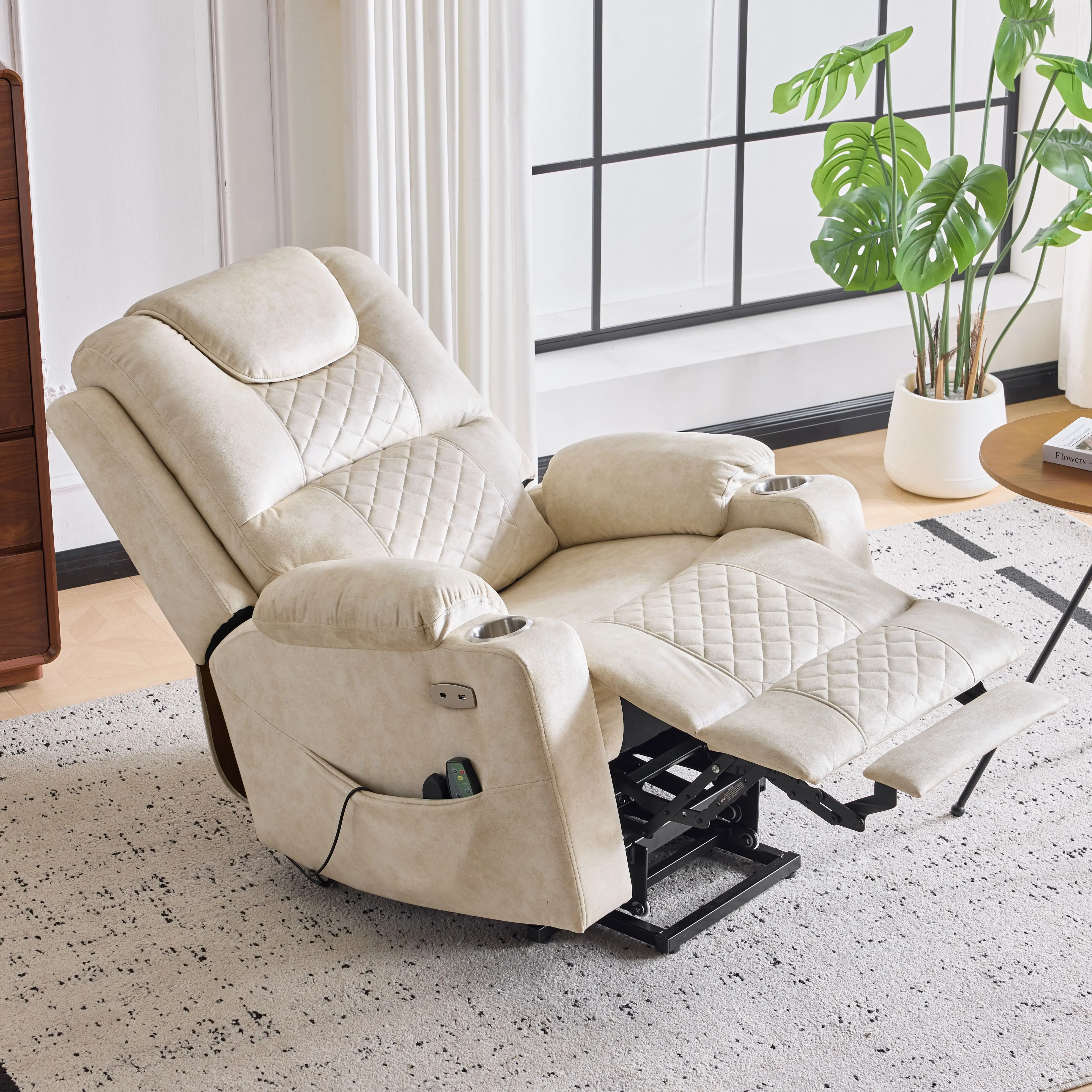 Eyisean Durable Ergonomic Modern Velvet Electric Power Lift Recliner Chair - 69in, Cotton, Massage & Heat, Adjustable Back, Built-In USB Port, 2-Step Assembly, Foldable Footrest, Infinite Positions, Side Pocket, Cup Holders for Elderly Living Room