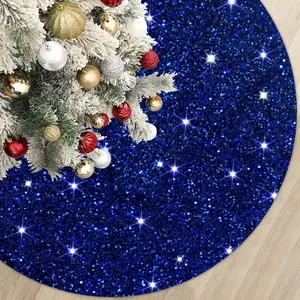 Blue 36 Inches Sequin Christmas Tree Skirt Sparkly Embroidery Velvet Round Tree Mat Xmas Halloween Tree Base Cover Ornament Holiday Decoration