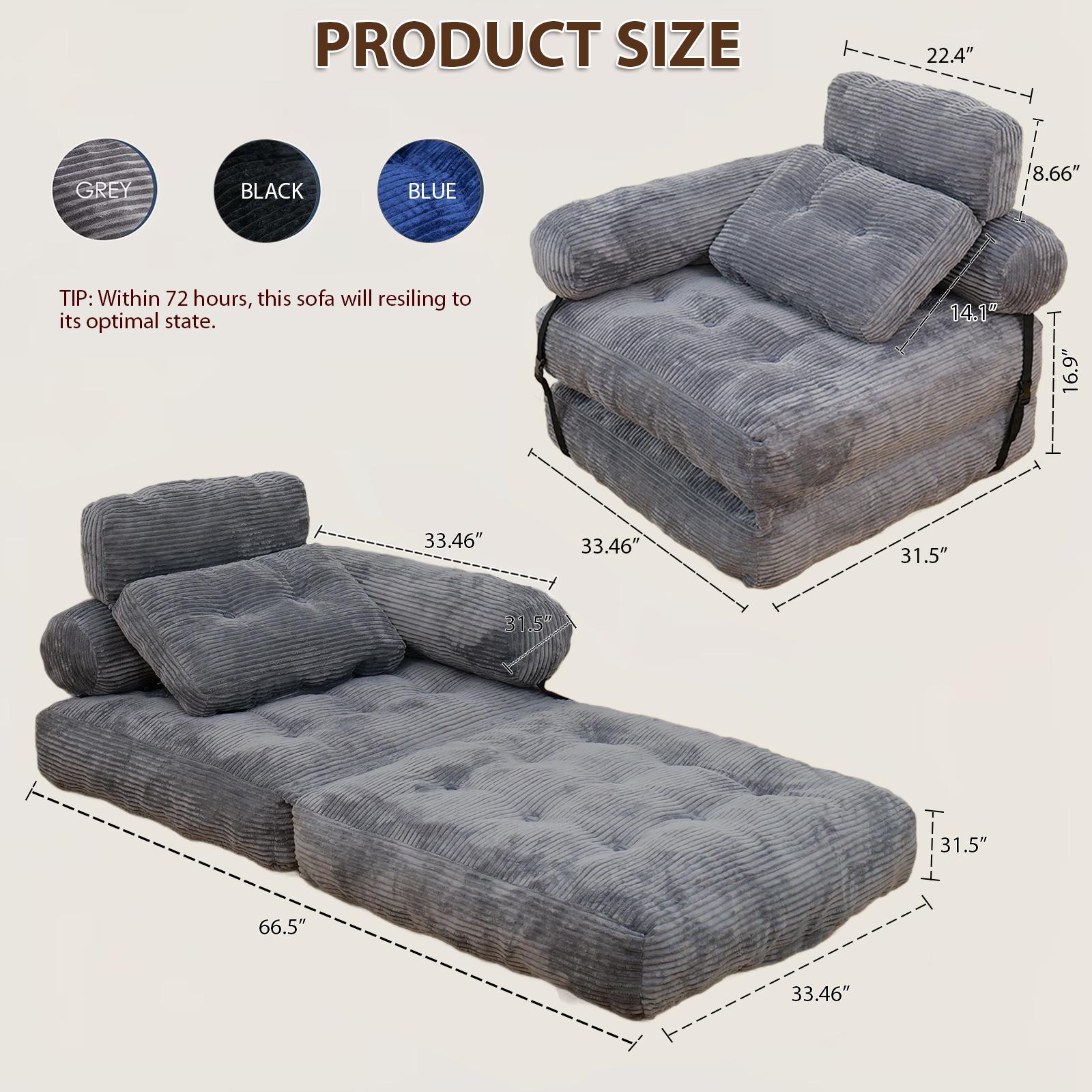 HYRORA TFK L-Shaped Convertible Indoor Sofa Bed - Fold-Out, Mini, Sit-Down Living Room Furniture with High-Density Support Foam, 2 Pillows, Armrest, Carry Handle, Back Support for Tiny Apartment Small Spaces