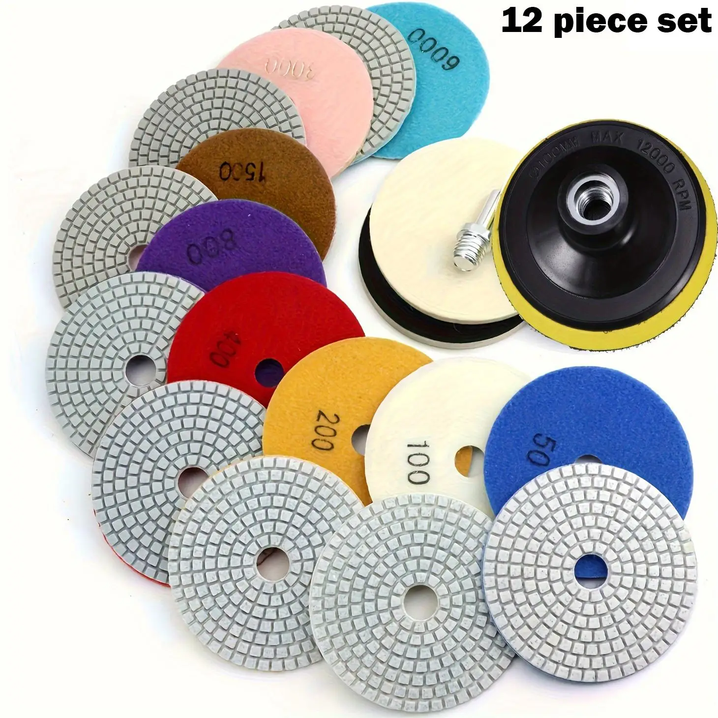 4 Inch Diamond Polishing Disc Tools Set, Work Equipment for Men, Power Tools Accessories for Concrete, Marble, Stone, Wet & Dry Polishing Disc Tool fo