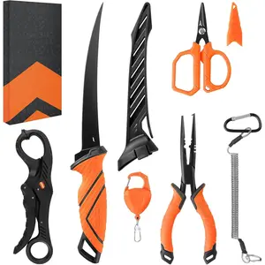 6-piece Fishing Tool Kit - Corrosion-Resistant Fishing Pliers with Lanyard, Fillet Knife, Floating Fish Lip Gripper, Fishing Braid Scissors, Tool Retractor, Fishing Gifts for Men