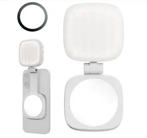 3 in 1 Magnetic Selfie Light with Mirror & Phone Stand, 360° LED Ring Light for Phone with 3 Color Temperatures, Portable Rechargeable Fill Light for Makeup, Live Streaming, Video Calls, TikTok Viral Must-Have ,Mother's Day Gifts(Black/White)