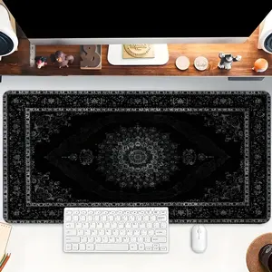 Black Persian Rug Mouse Pad for Desk Boho Mousepad Extended Large Desk Mat With Stitched Edge Non-Slip Polyester Rubber Base Desk Accessories for Home Office Decor Pad 35.4x15.7 Inch Perfect Gift for Men Women