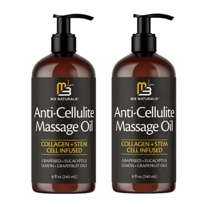 2 Botte M3 Naturals Cellulite Massage Oil 8oz-Smooth the Appearance of Cellulite PN-Body Care & Skin Care Massage Oil Topical Collagen and Plant Stem CellBody Oil to Restore Texture and Elasticity-Soothing Body Oil