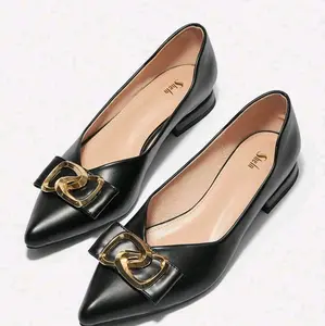 SHEIN BIZwear Women Metal Decor Flats, Elegant Flats Black