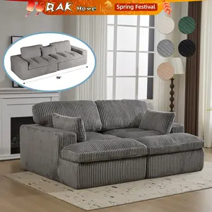 QAK 114'' 2 Seats Boneless Sofa Bed, Sofa Couch, Chaise Lounge in Plush Corduroy Fabric,Modular Design,High Durability,No Assembly Required